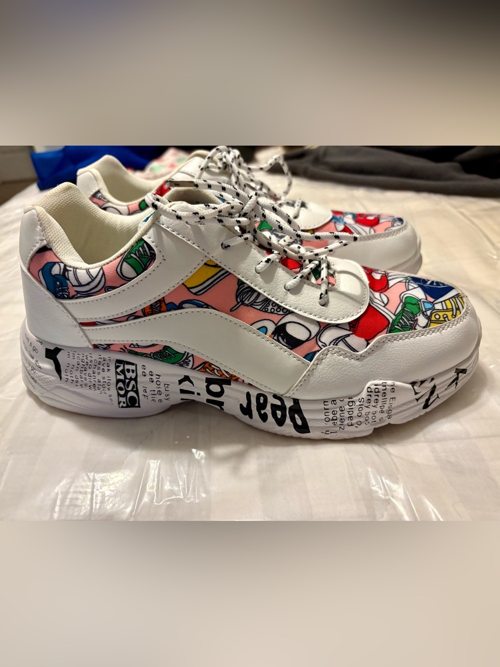 White Multi-Color Graphic Sneakers